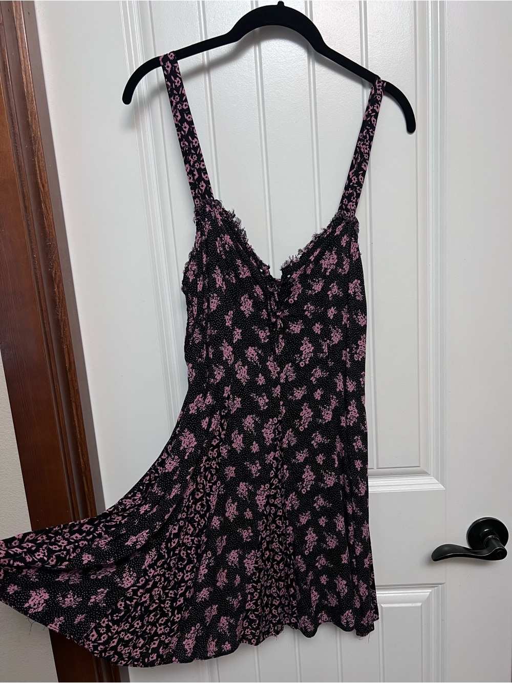Free People Black & Pink Floral Mini Slip Dress